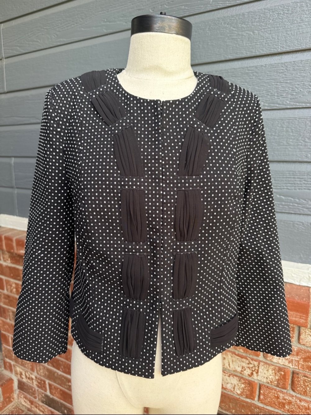 CAbi Seaside Chic Cropped Dot Blazer 5156 Black White Polka Dot Jacket Size 4